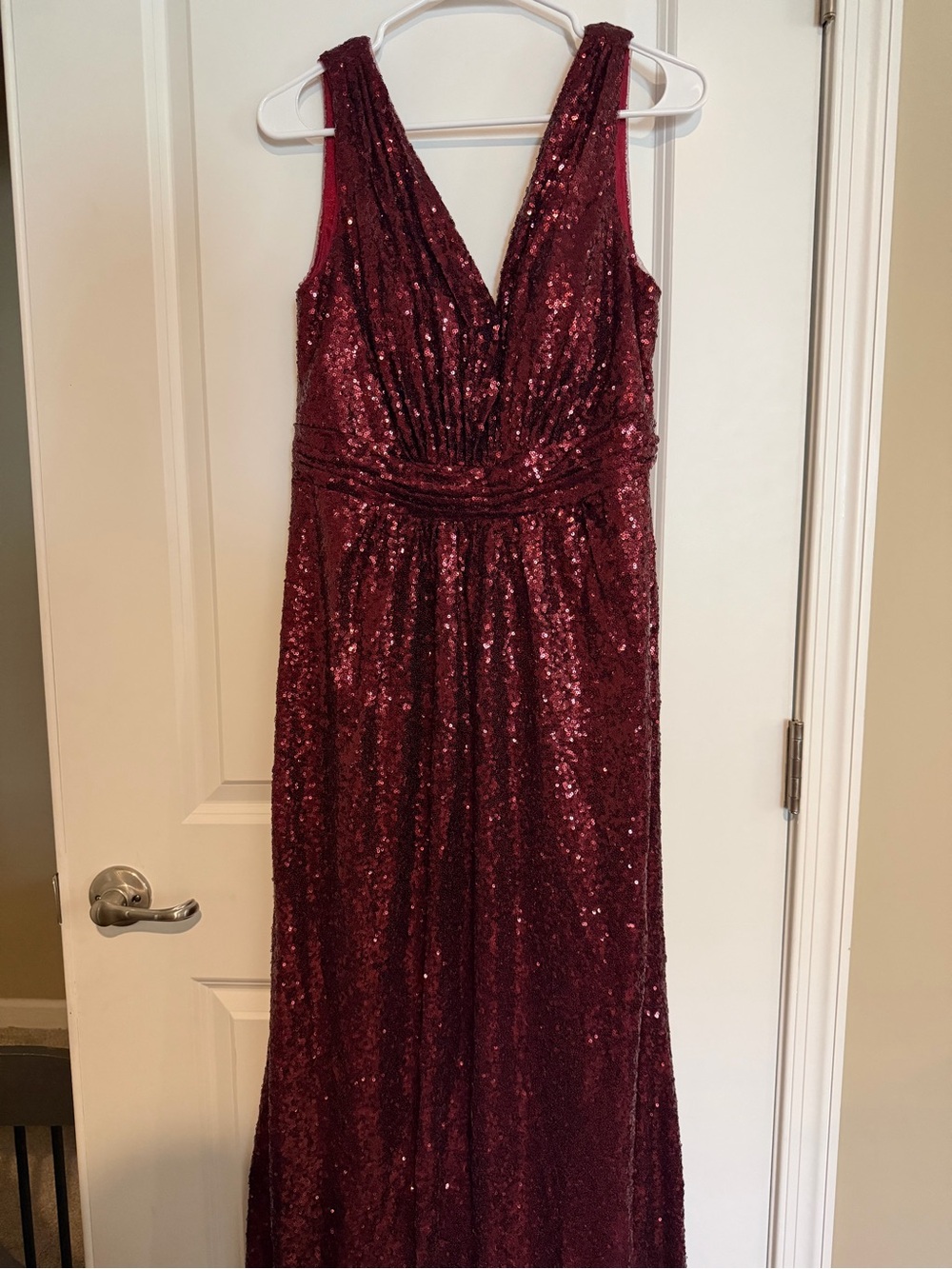 Revelry Burgundy Sequin V-Neck Evening Gown